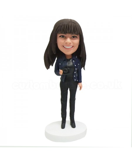 personalized female with a camera bobblehead