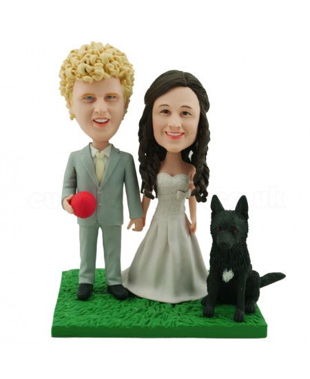 custom american football fans couple and a dog