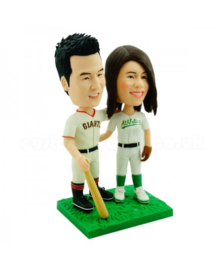 custom baseball fans couple bobblehead