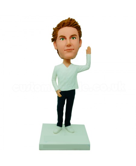 custom bobblehead casual man say hi