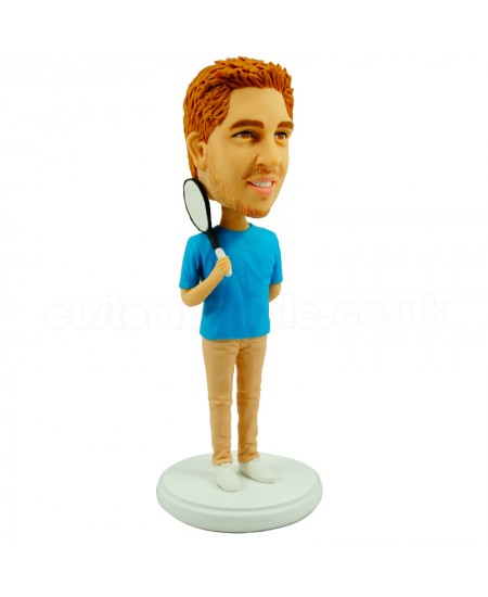 custom casual bobblehead carrying a tennis racket