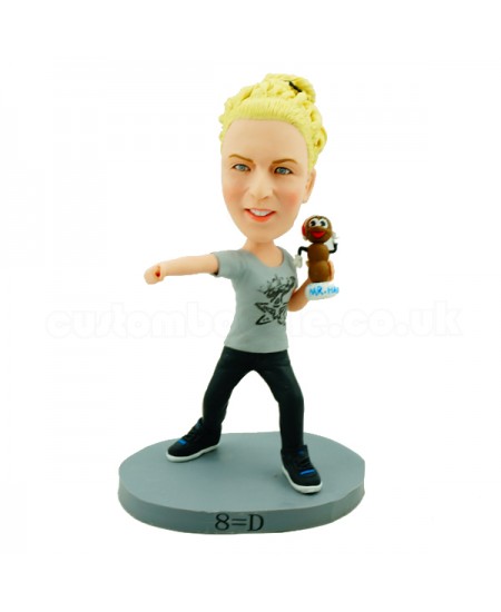 custom casual female bobblehead with a toy