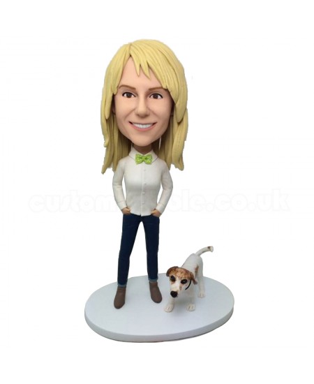 custom female bobblehead with a puppy
