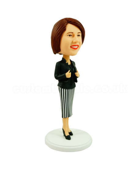 custom female office lady in stripe skirt and black suit