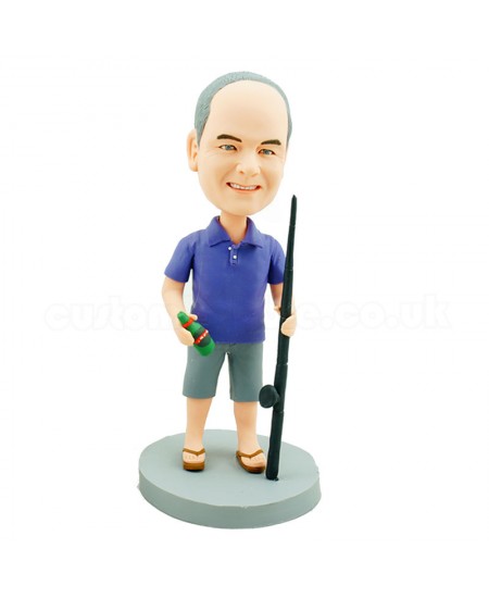 custom fishing man bobblehead carrying a rod
