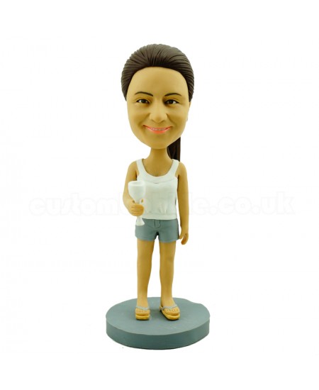 custom leisure girl holding a goblet bobblehead