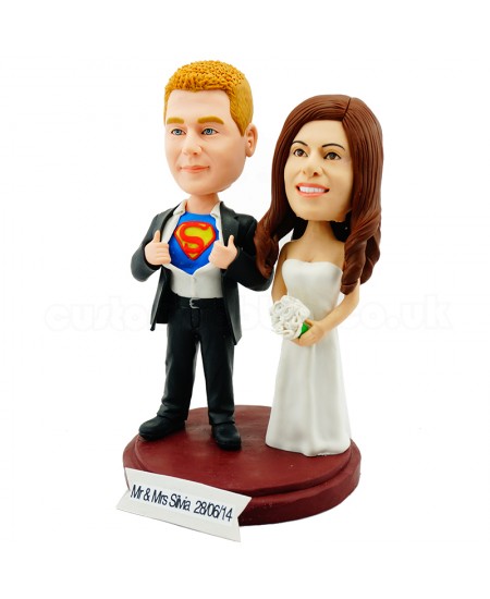 custom superman couple wedding cake topper