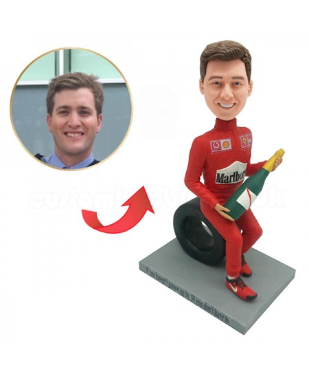 custom F1 racer with champagne bobblehead