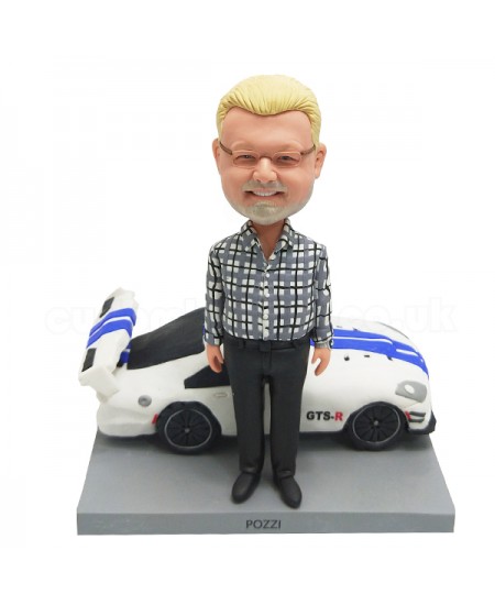 custom male and a racing car bobblehead doll