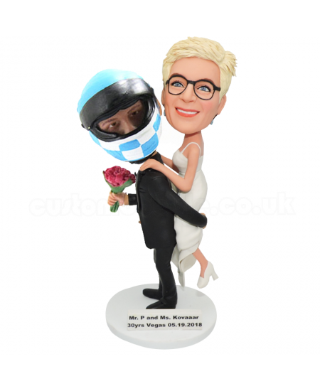 custom racing couple wedding bobbleheads