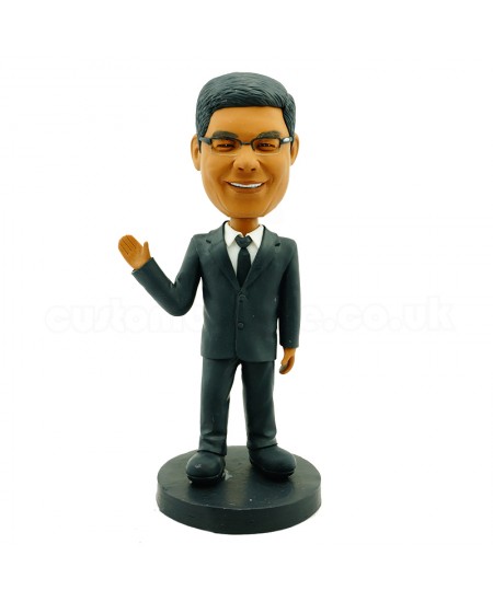 customised bobblehead saying hello