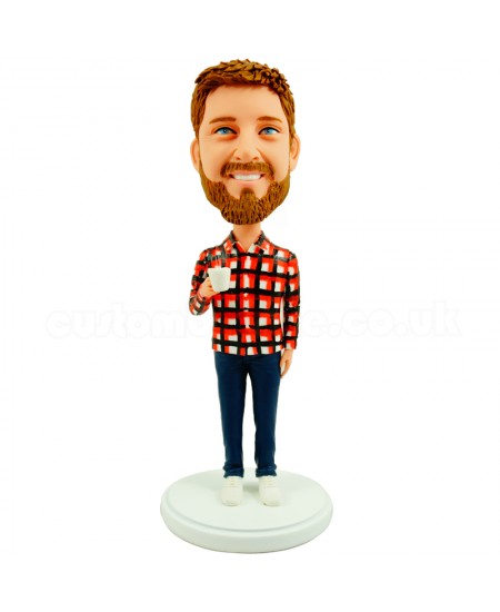 customised casual man holding a cup bobblehead