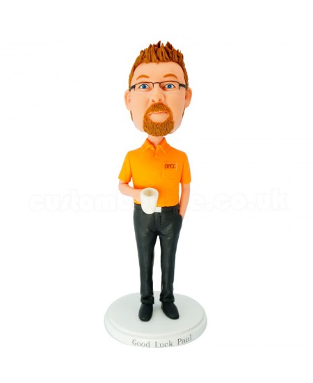customised office casual man holding a cap bobblehead
