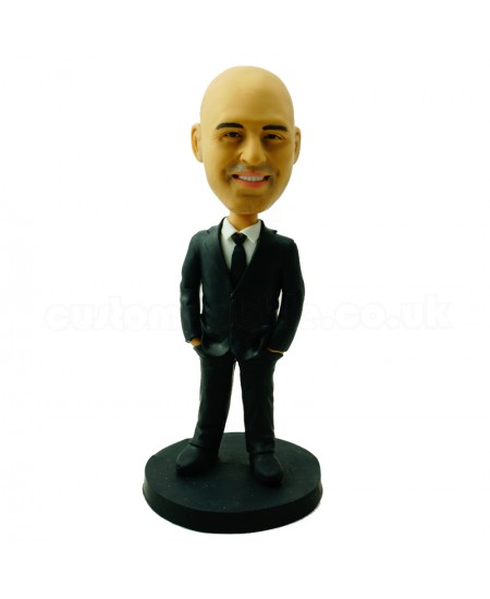 customised smart man bobblehead with hands in pockets