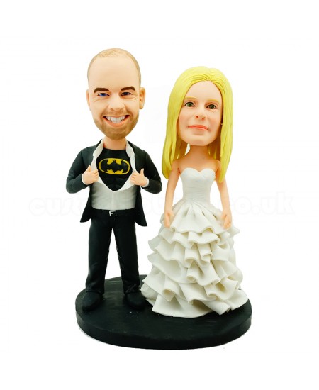 customised wedding cake topper bride tearing off shirt showing batman logo