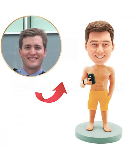 customised bobblehead casual male carrying a mobile phone