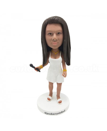 custom female singer carrying a microphone bobblehead