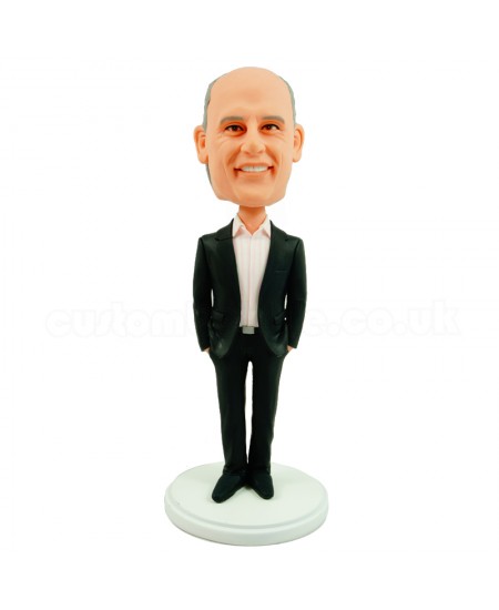 customized boss bobble head doll in black suit