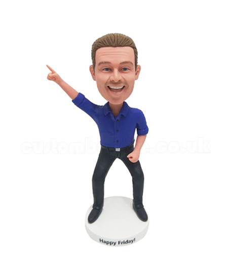 dancing smart man in blue shirt bobble head