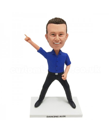 Dressed in formal dancine man in a facetious pose custom bobblehead