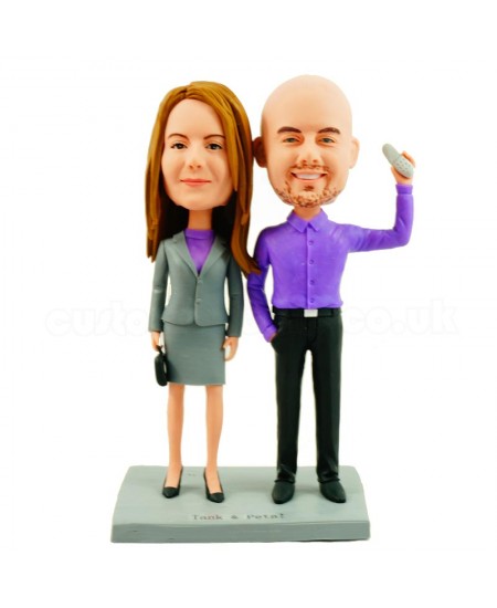 friendly colleague couple custom bobblehead