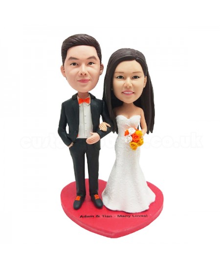 Newly-married couple in formal dress custom wedding bobblehead