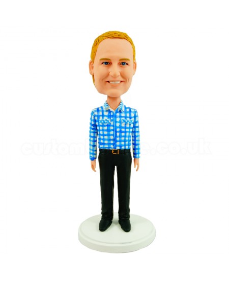 personalised blue white check shirt
