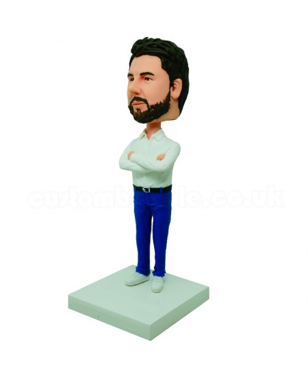 personalised bobblehead arms against chest