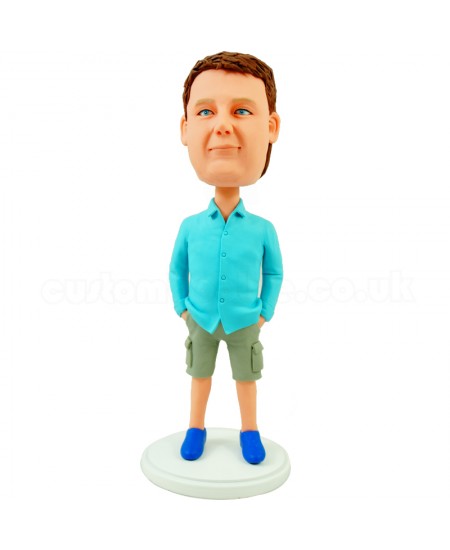 personalised casual man bobbleheads in blue shirt