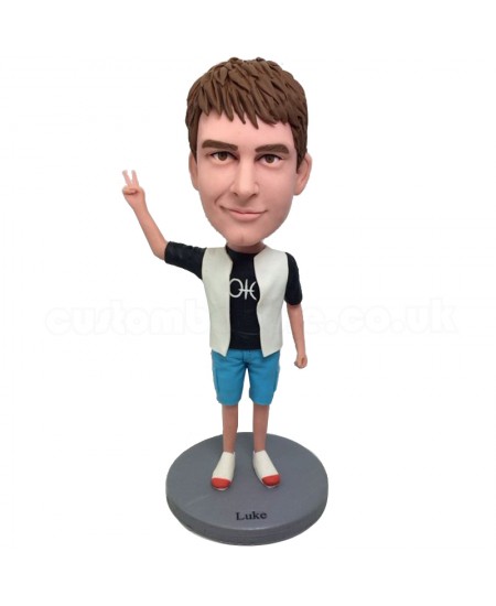 personalised handsome man in white vest saying yeah bobblehead