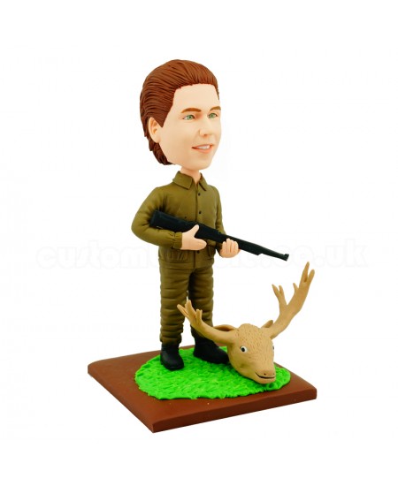personalised hunter bobblehead holding a gun