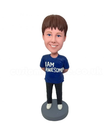 personalised kid bobblehead in blue t shirt