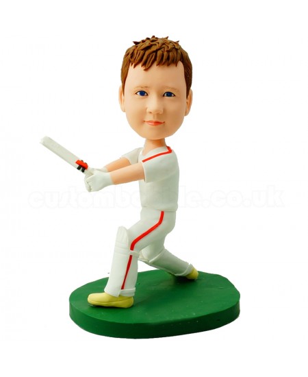 personalised kids cricket bobblehead waving a bat