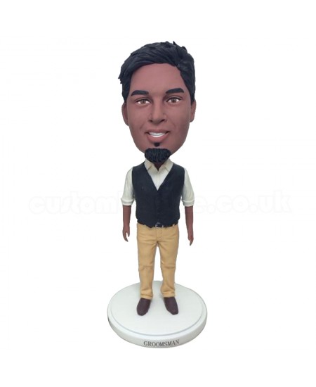 personalised male bobblehead in black vest