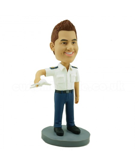 personalised pilot bobblehead carrying a model plane