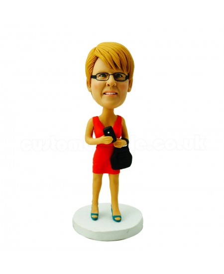 personalised pretty lady bobblehead carry a bag