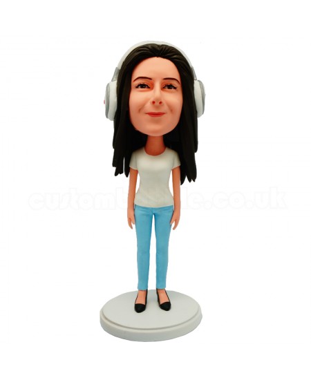 personalised slim female with a headset bobblehead