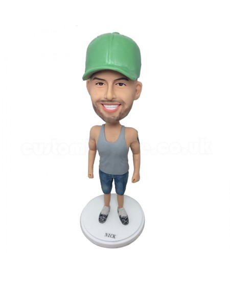 personalised strong man bobblehead in undershirt