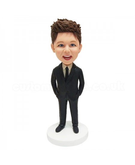 personalised bobblehead smart boy in straight suit
