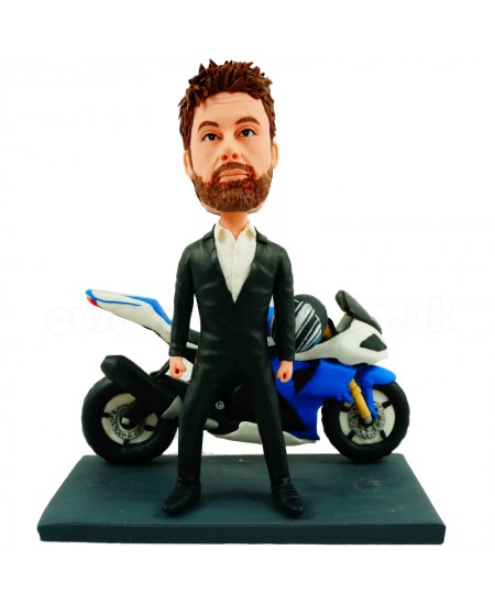 smart man with his motorbike custom bobblehead