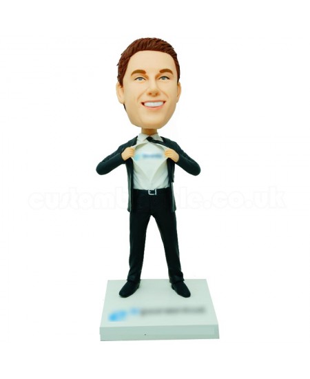 tearing shirt to show the logo bobblehead