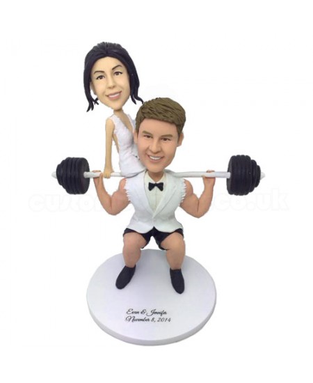 costom funny weight lifting couple bobbleheads