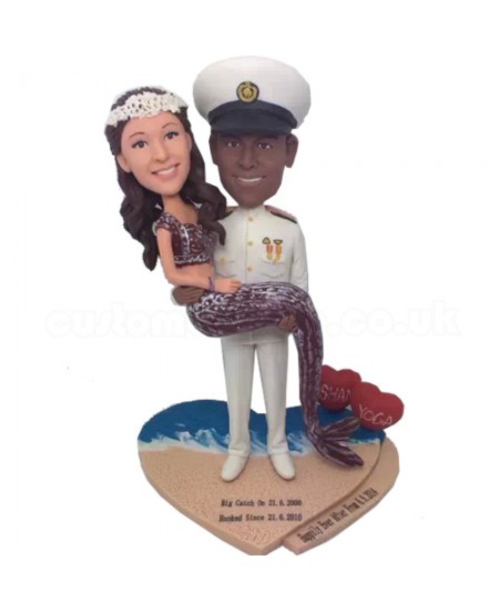 mermaid and navy officer custom couple bobblehead