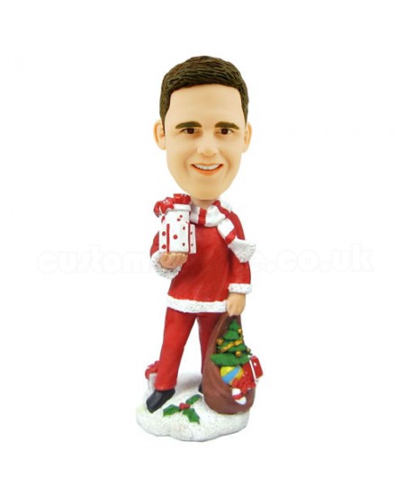 custom christmas bobble head male with present