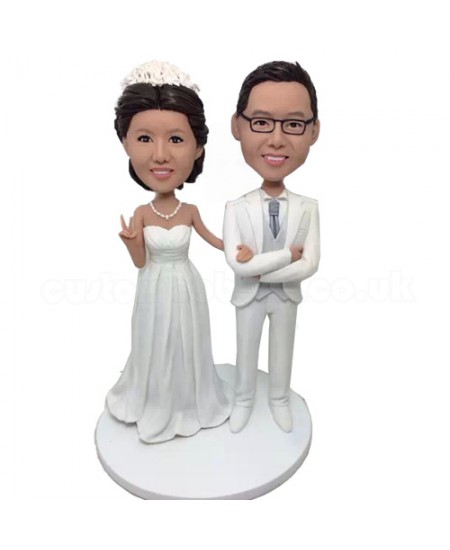 personalised white dress wedding bobbleheads