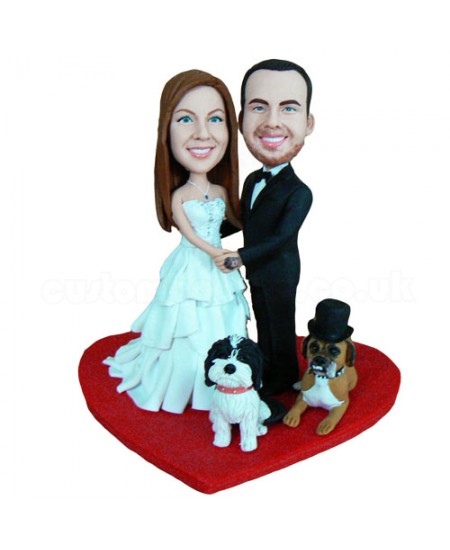 wedding couple two dogs bobblehead customised