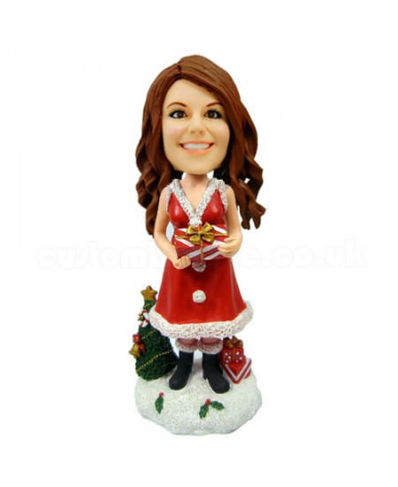 personalised christmas bobble head lady with gift