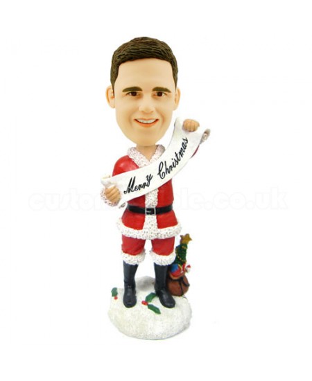 personalised christmas bobble head male with merry christmas banner