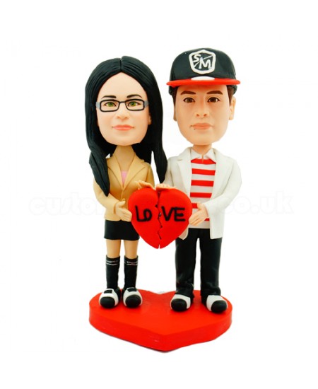 fashion couple with red heart personalised bobblehead