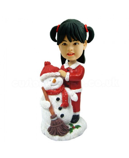 customised christmas bobble head child with snowman
